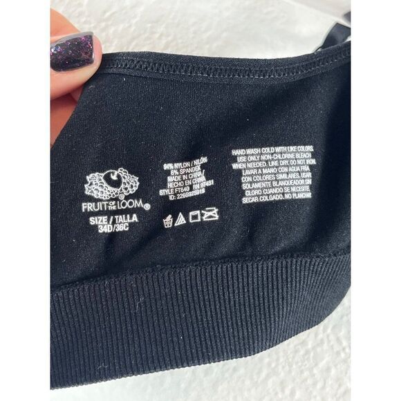Fruit of the Loom Wireless Lightly Padded Bra Back Closure Size 34D/36C Black - Picture 6 of 6